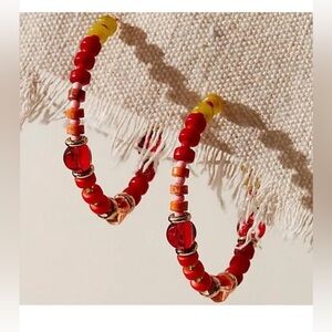 Free People Panama Beaded Earrings Red NWT $38